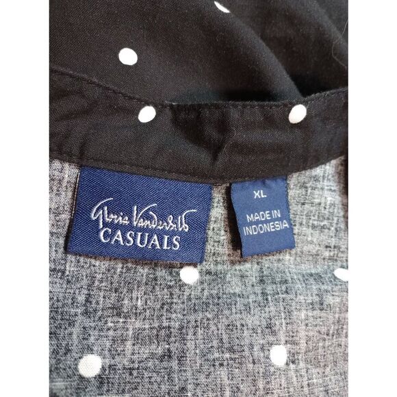 Gloria Vanderbilt Shirt Ladies Extra Large Black White Polka Dot Button Front Sl - Picture 6 of 8